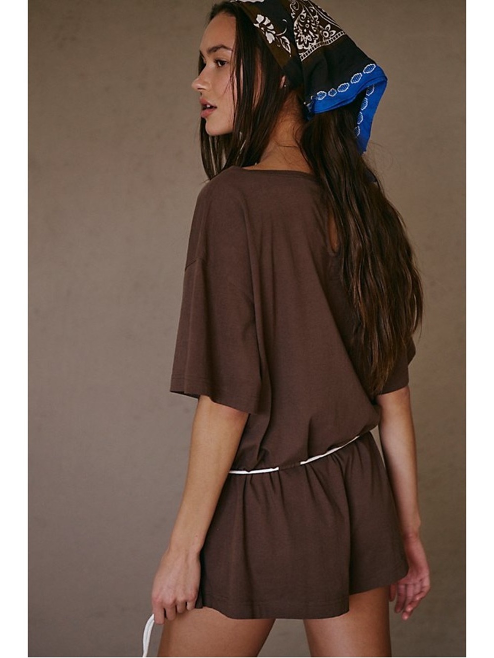 Free People Free Est Monet Romper Size XS Brown Relaxed Oversized T Shirt Boho
